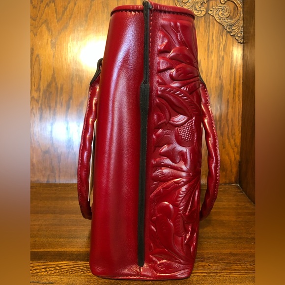 NWT-Patricia Nash-Burnished Cutout Tooled-Adeline Tote-Ruby Red-$269 - Picture 7 of 16